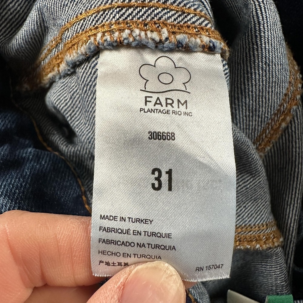 Farm Rio Palazzo Wide Leg Jeans Womens 31 Blue High Rise Cotton Denim Belted - Picture 13 of 16